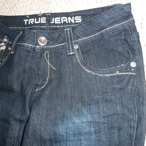 TRUE JEANS Dark Wash Denim, Straight Leg, Embellished, Rhinestones, Size 9 NWT - Picture 5 of 13
